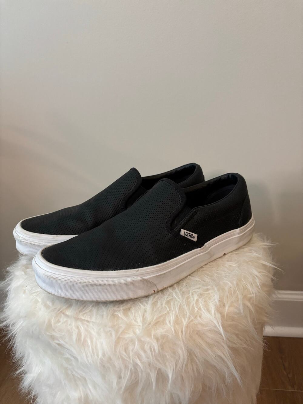 Vans Perforated Leather Slip-Ons in black Men’s 8.5 women’s 10